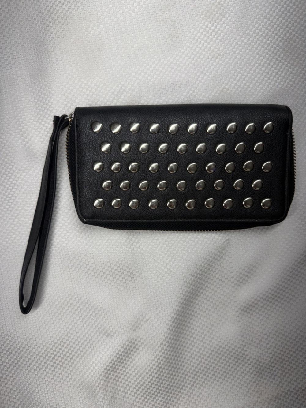 Black Leather Studded Wristlet Wallet - 3.5 x 7